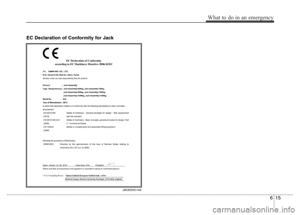 Hyundai Azera 2015  Owners Manual 615
What to do in an emergency
JACKDOC14S
EC Declaration of Conformity for Jack  