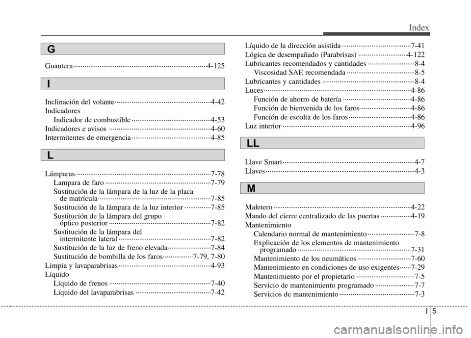 Hyundai Azera 2012  Manual del propietario (in Spanish) I5
Index
Guantera ·······································································4-125 
Inclinación del volante····