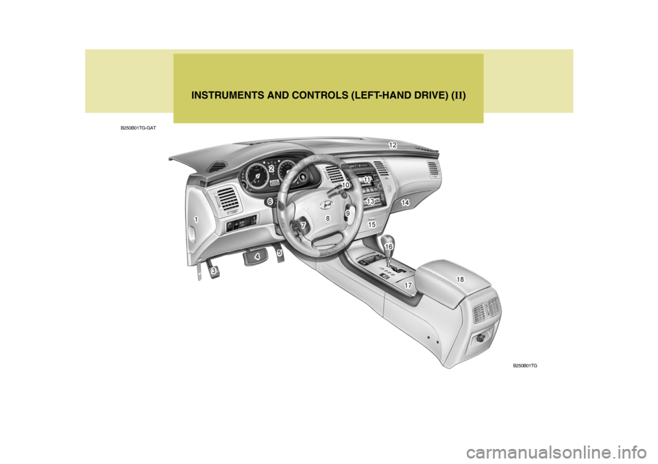 Hyundai Azera 2005  Owners Manual INSTRUMENTS AND CONTROLS (LEFT-HAND DRIVE) (II)
B250B01TG-GAT
B250B01TG  