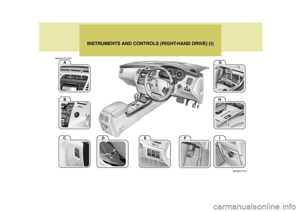 Hyundai Azera 2005  Owners Manual INSTRUMENTS AND CONTROLS (RIGHT-HAND DRIVE) (I)
B250C01TG-GAT
B250A01TG-R  