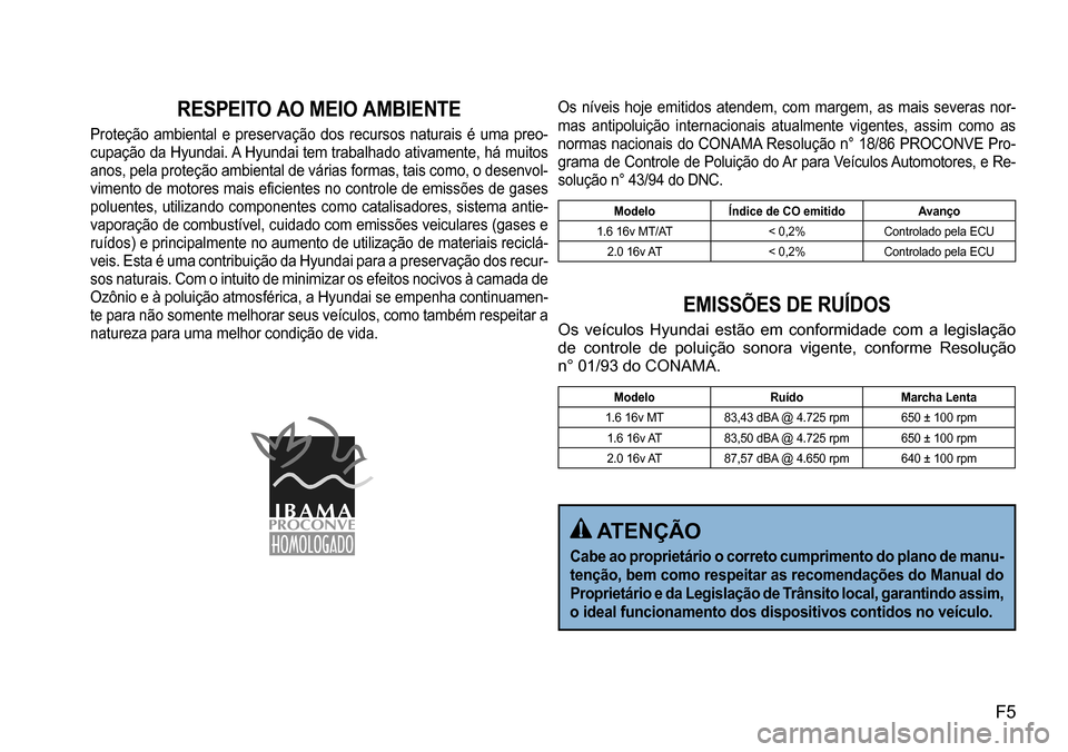 Hyundai Creta 2017 Manual do proprietário (in Portuguese) F5
RESPEITO AO MEIO AMBIENTE
Proteção ambiental e preservação dos recursos naturais é uma preo-
cupação da Hyundai. A Hyundai tem trabalhado ativamente, há muitos
anos, pela prote Hyundai Creta 2017 Manual do proprietário (in Portuguese) F5
RESPEITO AO MEIO AMBIENTE
Proteção ambiental e preservação dos recursos naturais é uma preo-
cupação da Hyundai. A Hyundai tem trabalhado ativamente, há muitos
anos, pela prote