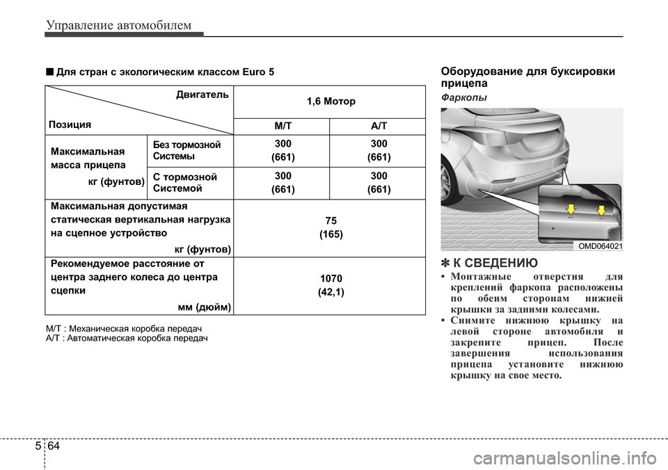 Hyundai Elantra 2015  Инструкция по эксплуатации (in Russian) Управление автомобилем
64 5
Оборудование для буксировки
прицепа
Фаркопы
✽К СВЕДЕНИЮ
• Монтажные отверстия д