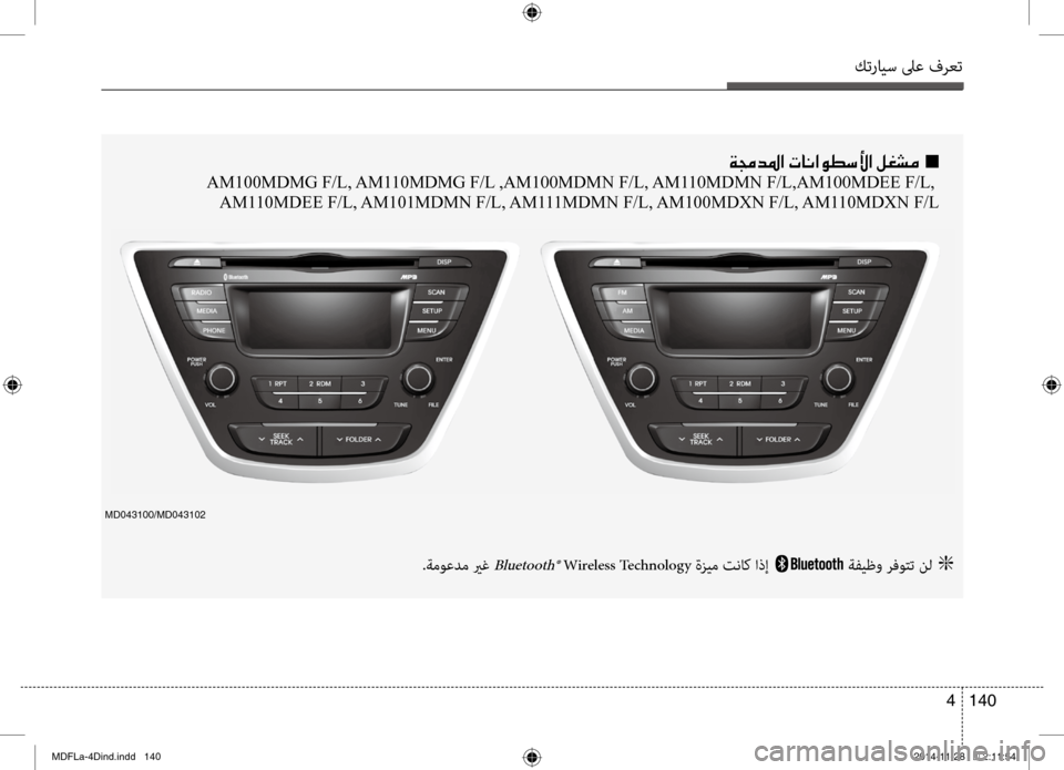 Hyundai Elantra 2014  دليل المالك كترايس لىع فرعت
140 
4
001E00CF00870064009B003F001E004E004000C0003F00C900EE006B00DB003F001E00BA00A9007000BC001E001En
 
AM100MDMG F/L, AM110MDMG F/L ,AM100MDMN F/L, AM110MDMN F/L,AM100MDEE