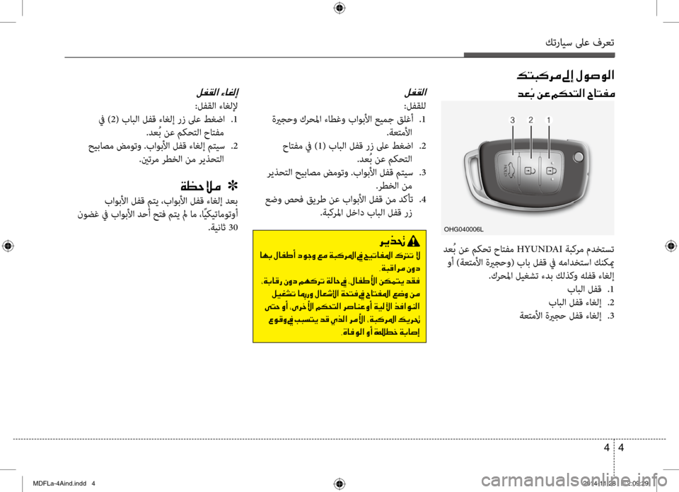 Hyundai Elantra 2014  دليل المالك كترايس لىع فرعت
4 
4
006400A5
OHG040006L
00B6004C004800B4006800BC001E00930045001E00BB00C9007300C900B8003F
 دعُب نع مكحت حا\fفم  HYUNDAI ة\bكرم مدخ\fست
 وأ )ةع\f