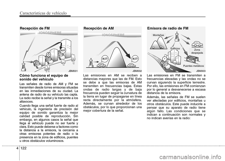 Hyundai Elantra 2012 Manual del propietario (in Spanish) Características de vehículo
122
4
Cómo funciona el equipo de sonido del vehículo
Las señales de radio de AM y FM se
transmiten desde torres emisoras situadas
en las inmediaciones de su ciudad. Hyundai Elantra 2012 Manual del propietario (in Spanish) Características de vehículo
122
4
Cómo funciona el equipo de sonido del vehículo
Las señales de radio de AM y FM se
transmiten desde torres emisoras situadas
en las inmediaciones de su ciudad.