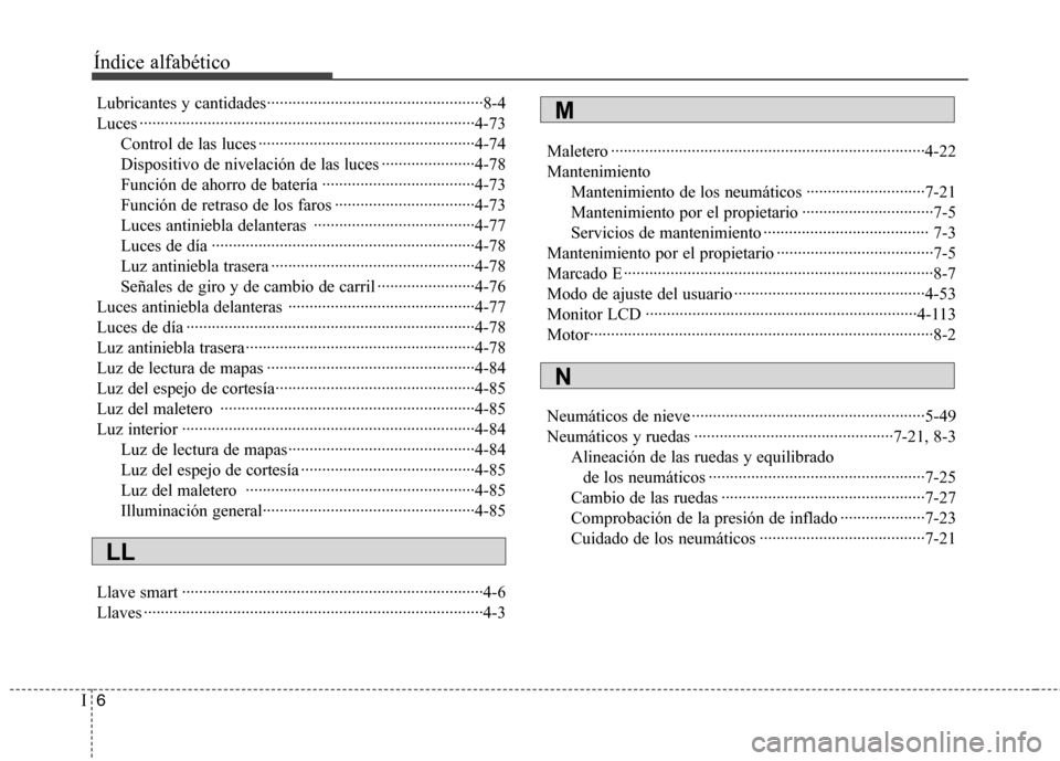 Hyundai Elantra 2012 Manual del propietario (in Spanish) Índice alfabético
6
I
Lubricantes y cantidades···················································8-4
Luces ··················· Hyundai Elantra 2012 Manual del propietario (in Spanish) Índice alfabético
6
I
Lubricantes y cantidades···················································8-4
Luces ···················