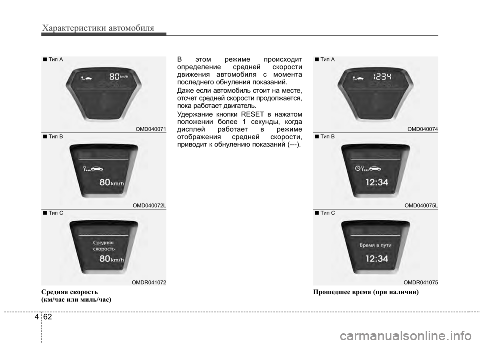 Hyundai Elantra 2011  Инструкция по эксплуатации (in Russian) Характер\bст\bк\b авто\fоб\bля
62
4
Ср"bдняя ск"fр"fсть 
(км/час или миль/час) В этоJЦ режJ;JЦе проJ;сходJ;т
определенJ;е ср