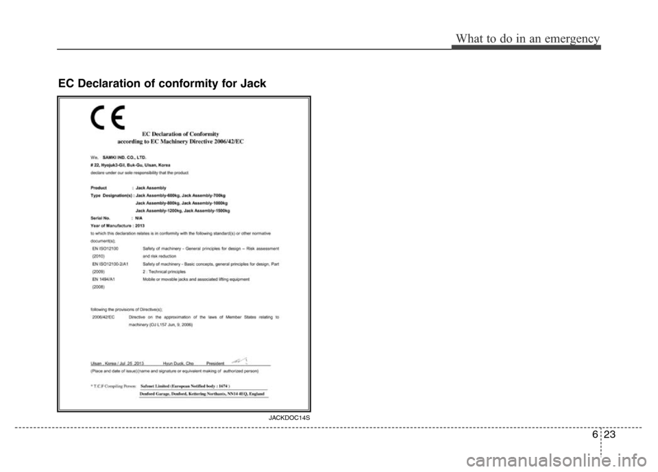 Hyundai Equus 2013  Owners Manual 623
What to do in an emergency
JACKDOC14S
EC Declaration of conformity for Jack 