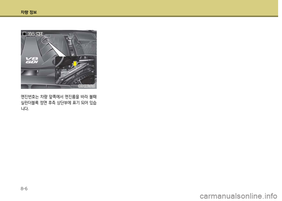 Hyundai Equus 2013  에쿠스 VI - 사용 설명서 (in Korean) 차량 정보 8-6
엔진번호는 8