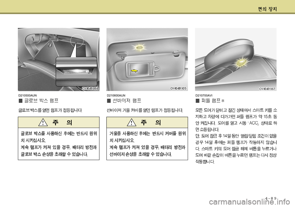 Hyundai Equus 2011  에쿠스 VI - 사용 설명서 (in Korean) 4-8 9
D210600AUND210700AVID210500AUN    
