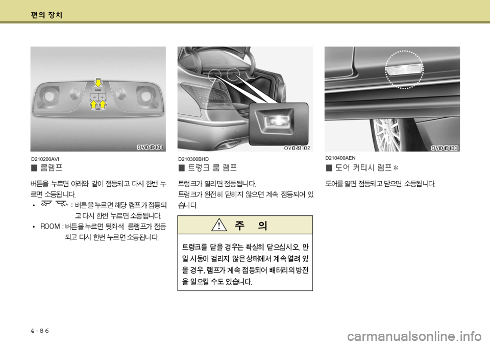 Hyundai Equus 2009  에쿠스 VI - 사용 설명서 (in Korean) 4-8 6
D210200AVID210300BHDD210400AEN    