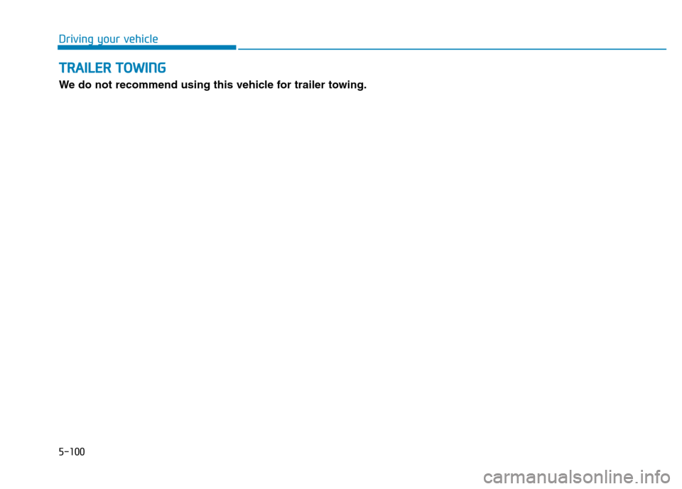 Hyundai Genesis 2016  Owners Manual - RHD (UK, Australia) 5-100
Driving your vehicle
TRAILER TOWING
We do not recommend using this vehicle for trailer towing. 