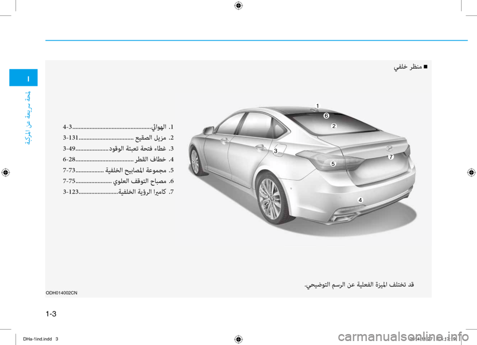 Hyundai Genesis 2016  دليل المالك 002F
ةبكرلما نع ةعيسر ةحلم
1-3
ODH014002cn
4-3 .................................................. ئياوهلا .1
3-131  ................................... عيقصلا  ليزم 