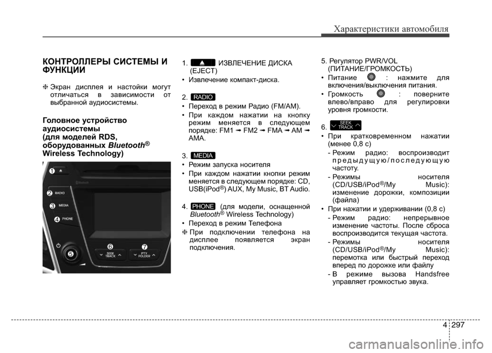 Hyundai Grand Santa Fe 2016 Инструкция по эксплуатации (in Russian) 4297
Характеристики автомобиля
КОНТРОЛЛЕРЫ СИСТЕМЫ И
ФУНКЦИИ
❈Экран дисплея и настойки могут
отличаться в за Hyundai Grand Santa Fe 2016 Инструкция по эксплуатации (in Russian) 4297
Характеристики автомобиля
КОНТРОЛЛЕРЫ СИСТЕМЫ И
ФУНКЦИИ
❈Экран дисплея и настойки могут
отличаться в за