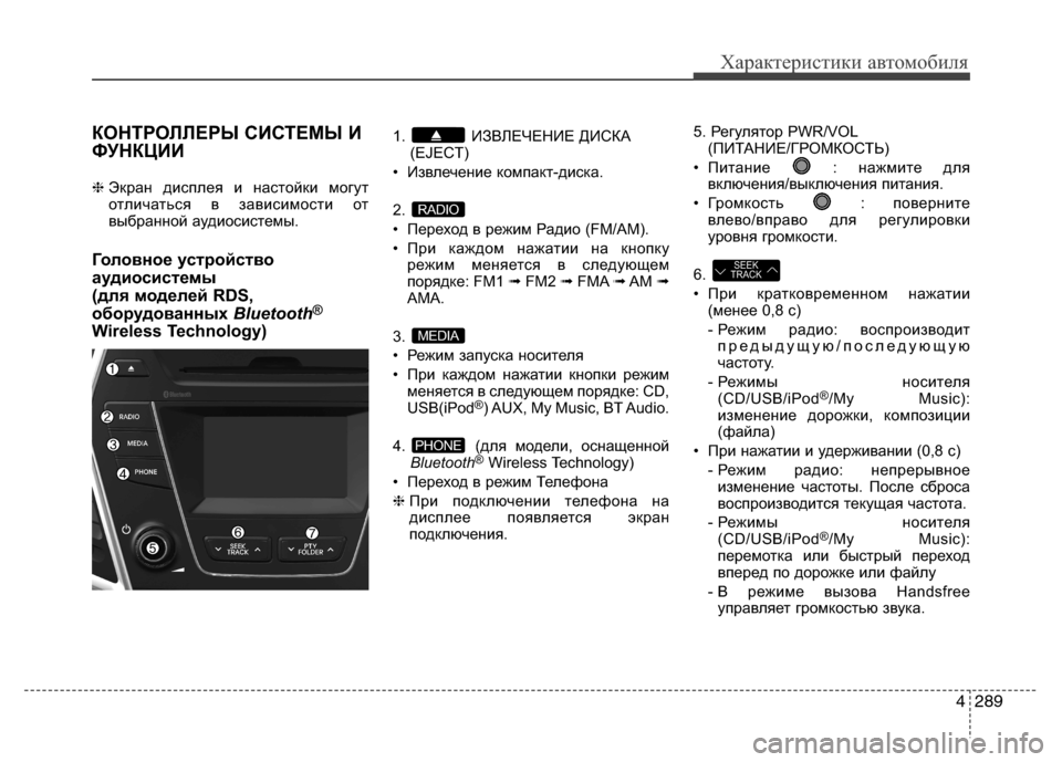 Hyundai Grand Santa Fe 2013 Инструкция по эксплуатации (in Russian) 4289
Характеристики автомобиля
КОНТРОЛЛЕРЫ СИСТЕМЫ И
ФУНКЦИИ
❈Экран дисплея и настойки могут
отличаться в за Hyundai Grand Santa Fe 2013 Инструкция по эксплуатации (in Russian) 4289
Характеристики автомобиля
КОНТРОЛЛЕРЫ СИСТЕМЫ И
ФУНКЦИИ
❈Экран дисплея и настойки могут
отличаться в за