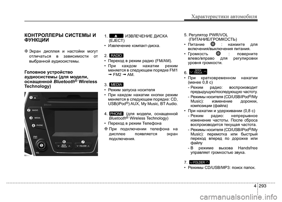Hyundai Grand Santa Fe 2013 Инструкция по эксплуатации (in Russian) 4293
Характеристики автомобиля
КОНТРОЛЛЕРЫ СИСТЕМЫ И
ФУНКЦИИ
❈Экран дисплея и настойки могут
отличаться в за Hyundai Grand Santa Fe 2013 Инструкция по эксплуатации (in Russian) 4293
Характеристики автомобиля
КОНТРОЛЛЕРЫ СИСТЕМЫ И
ФУНКЦИИ
❈Экран дисплея и настойки могут
отличаться в за
