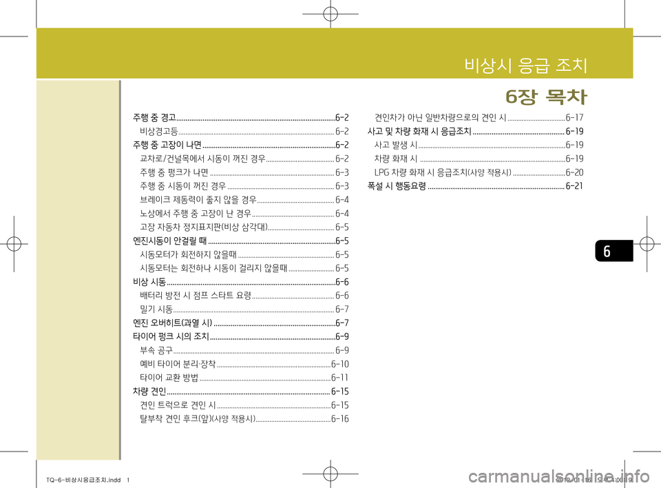 Hyundai Grand Starex 2011  그랜드 스타렉스 - 사용 설명서 (in Korean) 6
주행 중 경고 .....................................................................................6-2
비상경고등  ..........................................................................
