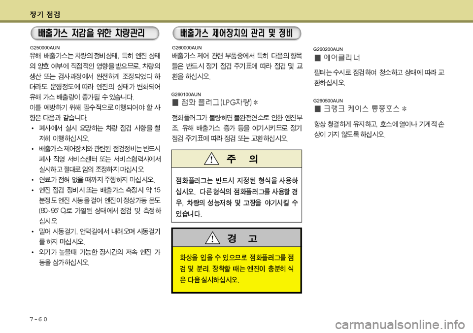 Hyundai Grand Starex 2008  그랜드 스타렉스 - 사용 설명서 (in Korean) 7-6 0
G260100AUN
G250000AUNG260000AUN
G260200AUN
G260500AUN 