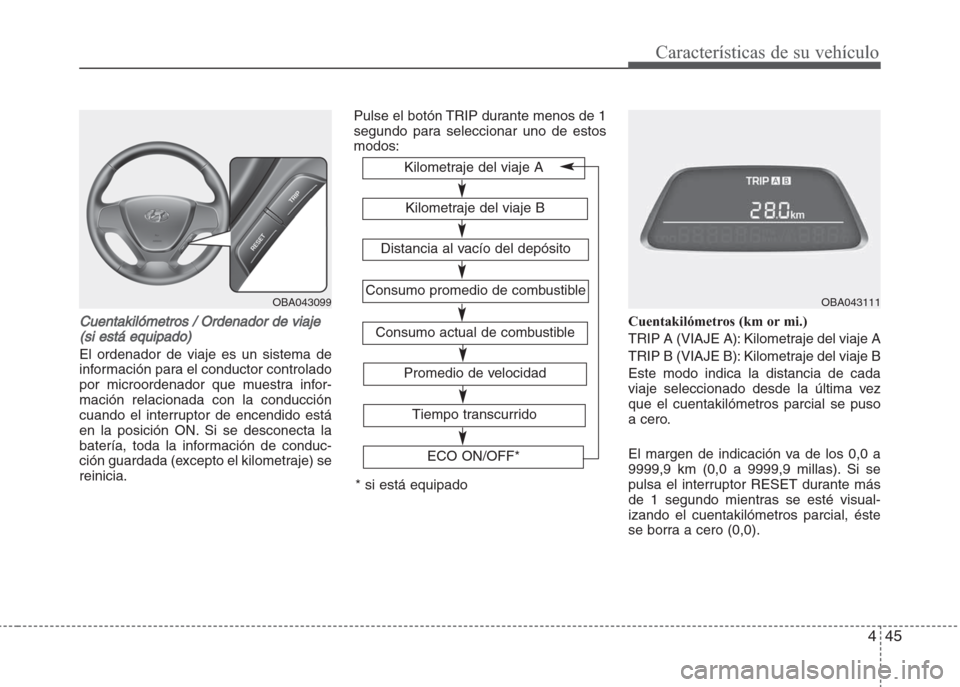 Hyundai Grand i10 2016 Manual del propietario (in Spanish) 445
Características de su vehículo
Cuentakilómetros / Ordenador de viaje
(si está equipado)
El ordenador de viaje es un sistema de
información para el conductor controlado
por microordenador que Hyundai Grand i10 2016 Manual del propietario (in Spanish) 445
Características de su vehículo
Cuentakilómetros / Ordenador de viaje
(si está equipado)
El ordenador de viaje es un sistema de
información para el conductor controlado
por microordenador que