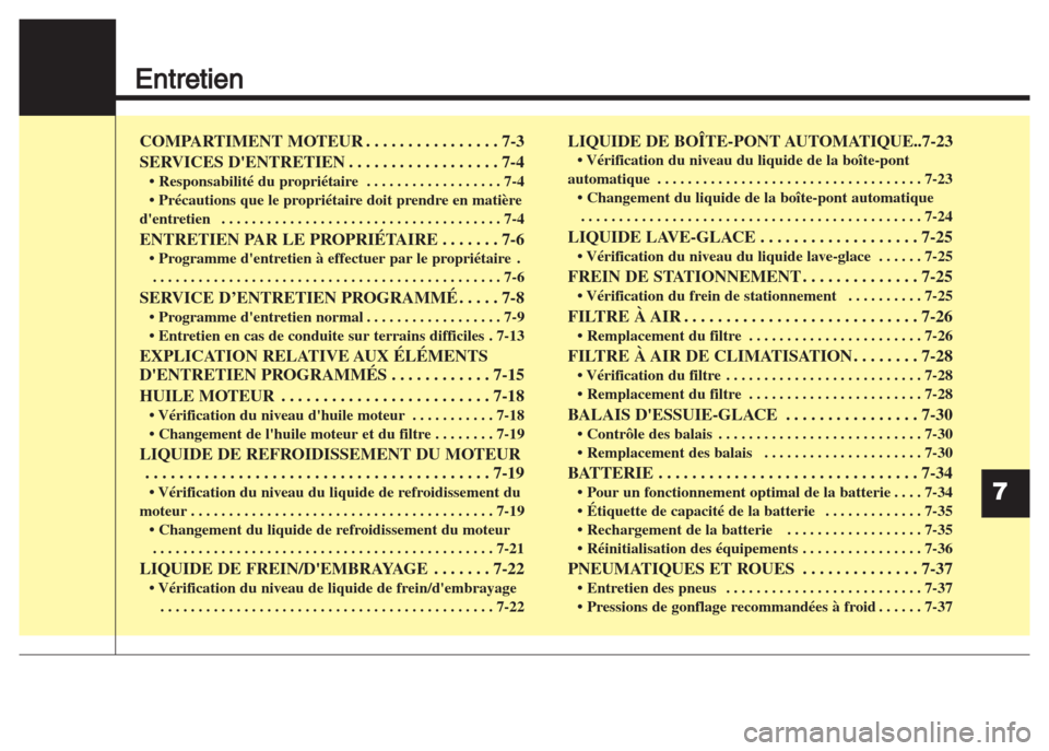 Hyundai Grand i10 2016 Manuel du propriétaire (in French) Entretien
7
COMPARTIMENT MOTEUR . . . . . . . . . . . . . . . . 7-3
SERVICES DENTRETIEN . . . . . . . . . . . . . . . . . . 7-4
• Responsabilité du propriétaire . . . . . . . . . . . . . . . . . Hyundai Grand i10 2016 Manuel du propriétaire (in French) Entretien
7
COMPARTIMENT MOTEUR . . . . . . . . . . . . . . . . 7-3
SERVICES DENTRETIEN . . . . . . . . . . . . . . . . . . 7-4
• Responsabilité du propriétaire . . . . . . . . . . . . . . . . .