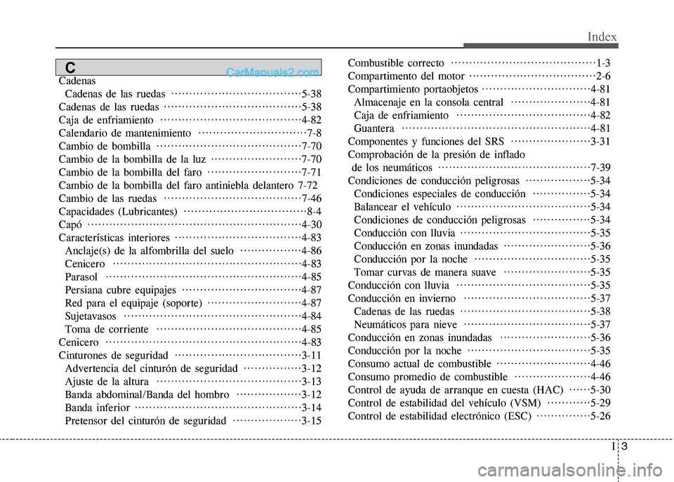 Hyundai Grand i10 2015 Manual del propietario (Xcent) (in Spanish) I3
Index
Cadenas
Cadenas de las ruedas ····································5-38
Cadenas de las ruedas ······························ Hyundai Grand i10 2015 Manual del propietario (Xcent) (in Spanish) I3
Index
Cadenas
Cadenas de las ruedas ····································5-38
Cadenas de las ruedas ······························