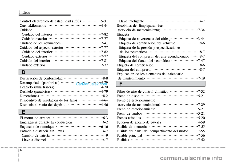 Hyundai Grand i10 2015 Manual del propietario (Xcent) (in Spanish) Índice
4I
Control electrónico de estabilidad (ESS) ···············5-31
Cuentakilómetros ············································4-44
Hyundai Grand i10 2015 Manual del propietario (Xcent) (in Spanish) Índice
4I
Control electrónico de estabilidad (ESS) ···············5-31
Cuentakilómetros ············································4-44
