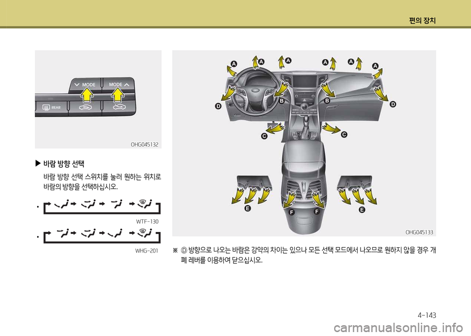 Hyundai Grandeur 2015  그랜저 HG - 사용 설명서 (in Korean) 편의 장치4-소43
※ 
 Ç  방향으$