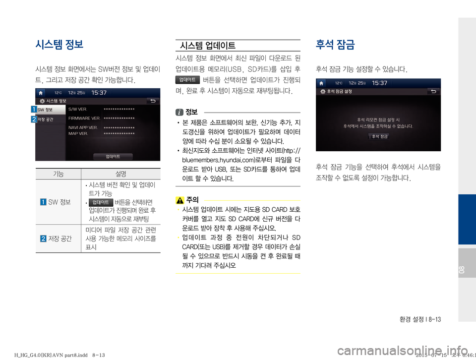 Hyundai Grandeur 2015  그랜저HG 표준4 내비게이션 (in Korean) 
ƒ�¸
��*�����
08
시스템 정보
	&	.�
�
v	
