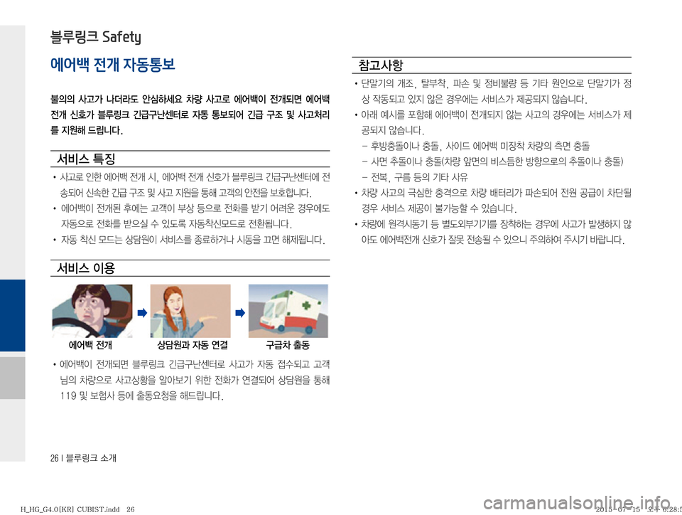 Hyundai Grandeur 2015  그랜저HG 표준4 블루링크, UVO (in Korean) ����*�6Bü�×P
에어백 전개 자동통보

D
D� 