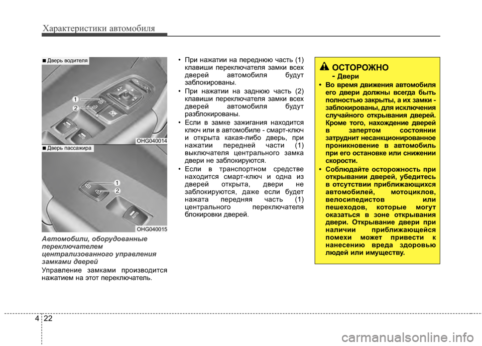 Hyundai Grandeur 2013  Инструкция по эксплуатации (in Russian) Характер\bст\bк\b авто\fоб\bля
22
4
Автомобили, оборудованны\b
п\bр\bключат\bл\bм
ц\bнтрализованного управл\bни\f
замка