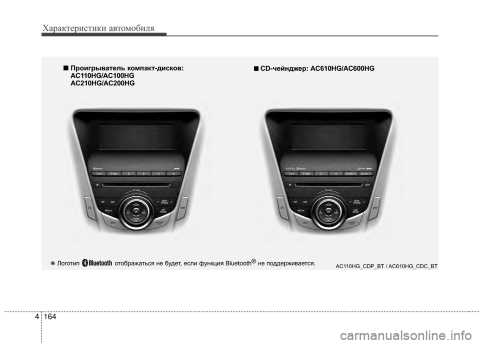 Hyundai Grandeur 2013  Инструкция по эксплуатации (in Russian) Характер\bст\bк\b авто\fоб\bля
164
4
AC110HG_CDP_BT / AC610HG_CDC_BT
■ ПроигрываБЧель компакБЧ-дисков:
AC110HG/AC100HG
AC210HG/AC200HG■ ■ 
 CD-че