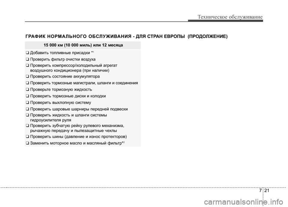 Hyundai Grandeur 2013  Инструкция по эксплуатации (in Russian) 721
Техниче\bкое об\b\fуживание
15 000 км (10 000 миль) или 12 месяца
❑ Добавить топKЩивные приKOадки *1
❑ Проверить фиKЩьт
