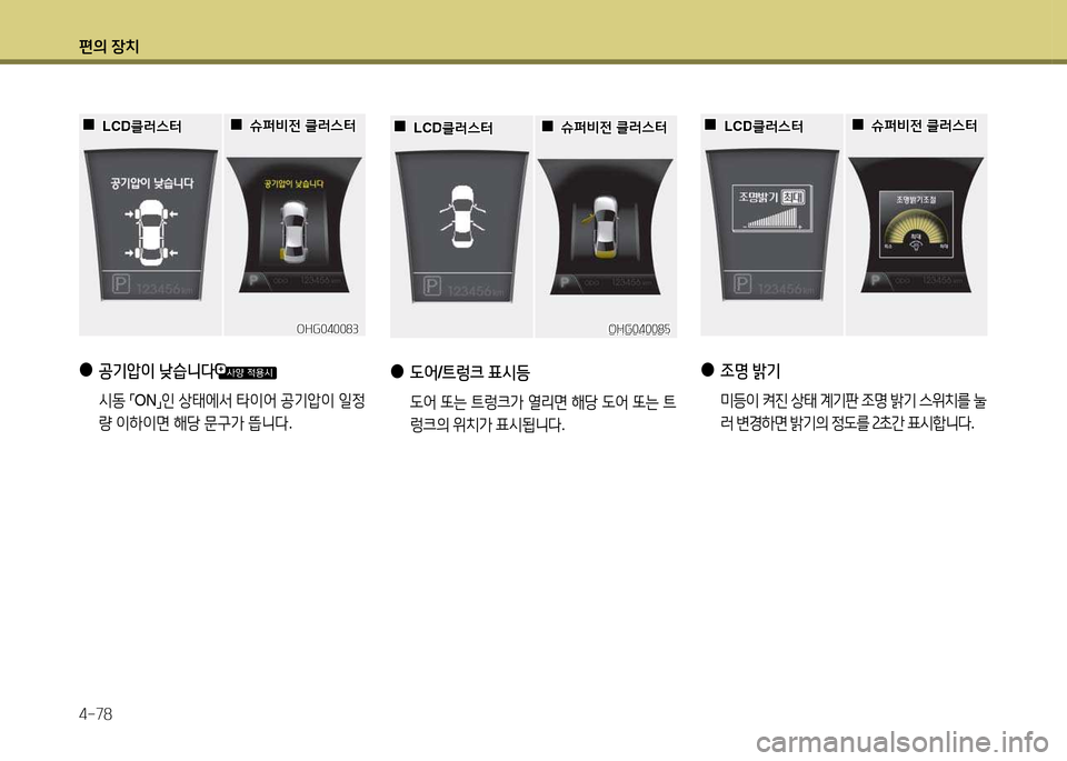 Hyundai Grandeur 2013  그랜저 HG - 사용 설명서 (in Korean) 편의 장치 4-78
OHG040084OHG040084
 
 0
0슈퍼비전 클$t스=