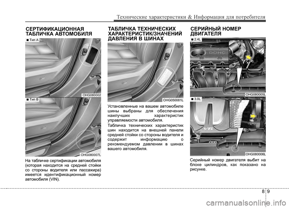 Hyundai Grandeur 2011  Инструкция по эксплуатации (in Russian) 89
Техниче\bкие харак\fери\b\fики & Информация для по\fреби\fеля
На Жfабличке ЖBерЖfификации авЖfомобиля
(коЖfорая н