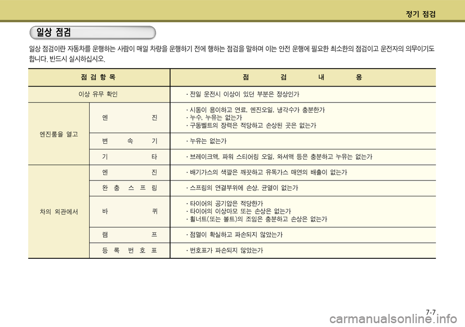 Hyundai Grandeur 2011  그랜저 HG - 사용 설명서 (in Korean) $
‚ !­7-7
