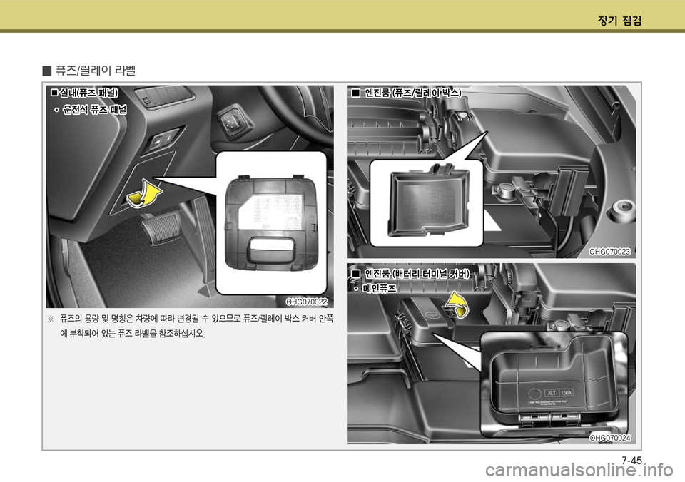 Hyundai Grandeur 2011  그랜저 HG - 사용 설명서 (in Korean) $
‚ !­7-45
� 퓨n타릴