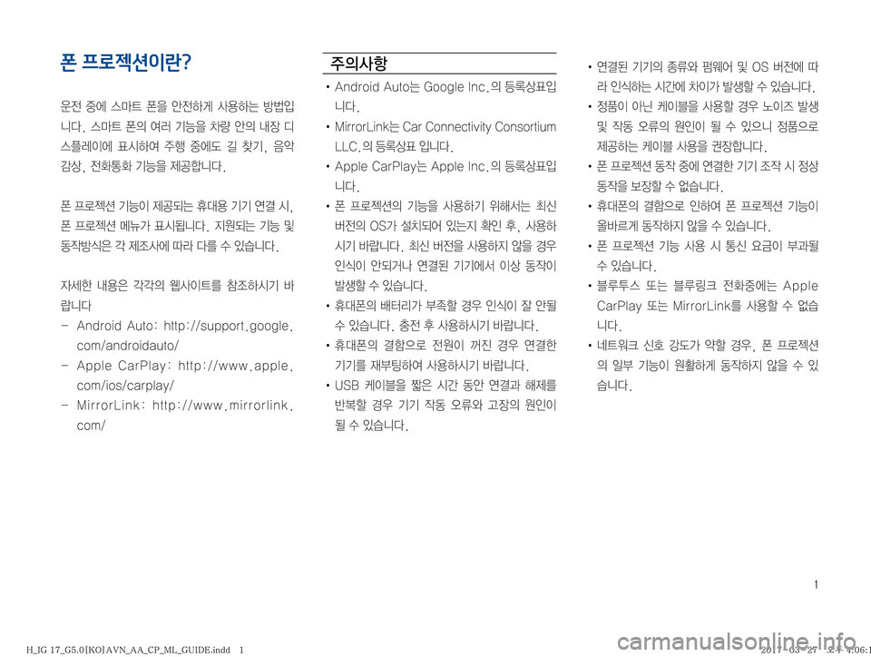 Hyundai Grandeur Hybrid 2017  그랜저 IG 하이브리드 표준5 내비게이션 (in Korean) �
폰 프로젝션이란?


y� 
