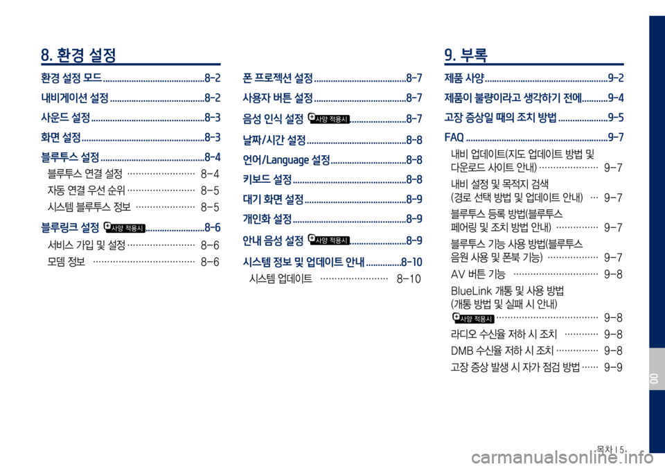 Hyundai Grandeur Hybrid 2017 그랜저 IG 하이브리드 표준5 내비게이션 (in Korean) 목차 I 5
8. 환경 설정
환경 설정 모드 ...........................................8-2
내비게이션 설정
........................................8-2
사운드 설정
................ Hyundai Grandeur Hybrid 2017 그랜저 IG 하이브리드 표준5 내비게이션 (in Korean) 목차 I 5
8. 환경 설정
환경 설정 모드 ...........................................8-2
내비게이션 설정
........................................8-2
사운드 설정
................