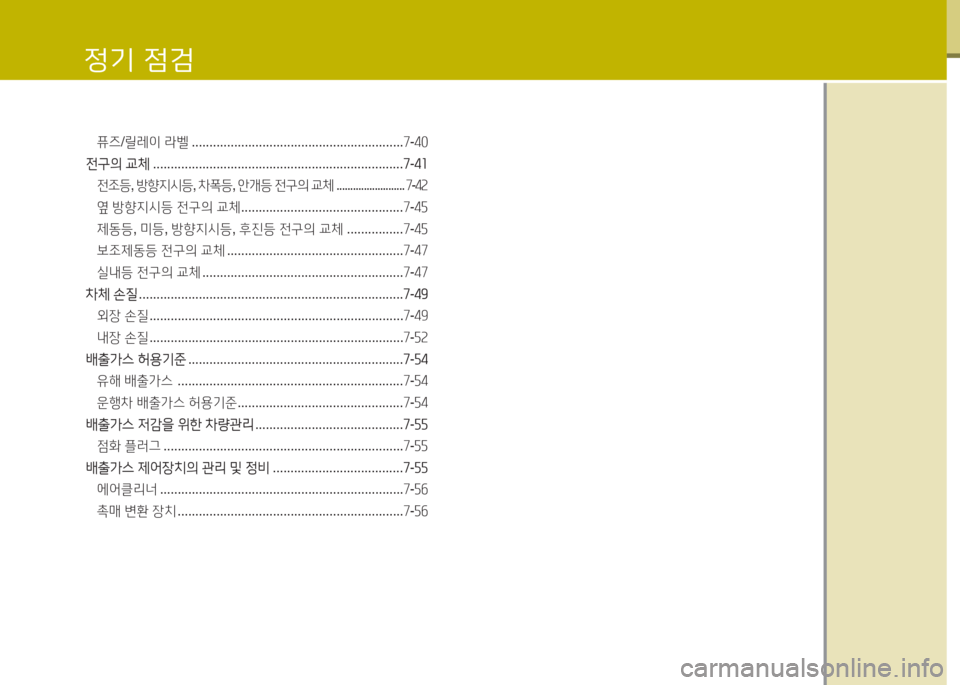 Hyundai Grandeur Hybrid 2016 그랜저 HG HEV - 사용 설명서 (in Korean) 정기 점검
퓨즈/릴레이 라벨 . . . . . . . . . . . . . . . . . . . . . . . . . . . . . . . . . . . . . . . . . . . . . . . . . . . . . . . . . . . .7-40
전구의 교체 . . . . . . . . . . . Hyundai Grandeur Hybrid 2016 그랜저 HG HEV - 사용 설명서 (in Korean) 정기 점검
퓨즈/릴레이 라벨 . . . . . . . . . . . . . . . . . . . . . . . . . . . . . . . . . . . . . . . . . . . . . . . . . . . . . . . . . . . .7-40
전구의 교체 . . . . . . . . . . .
