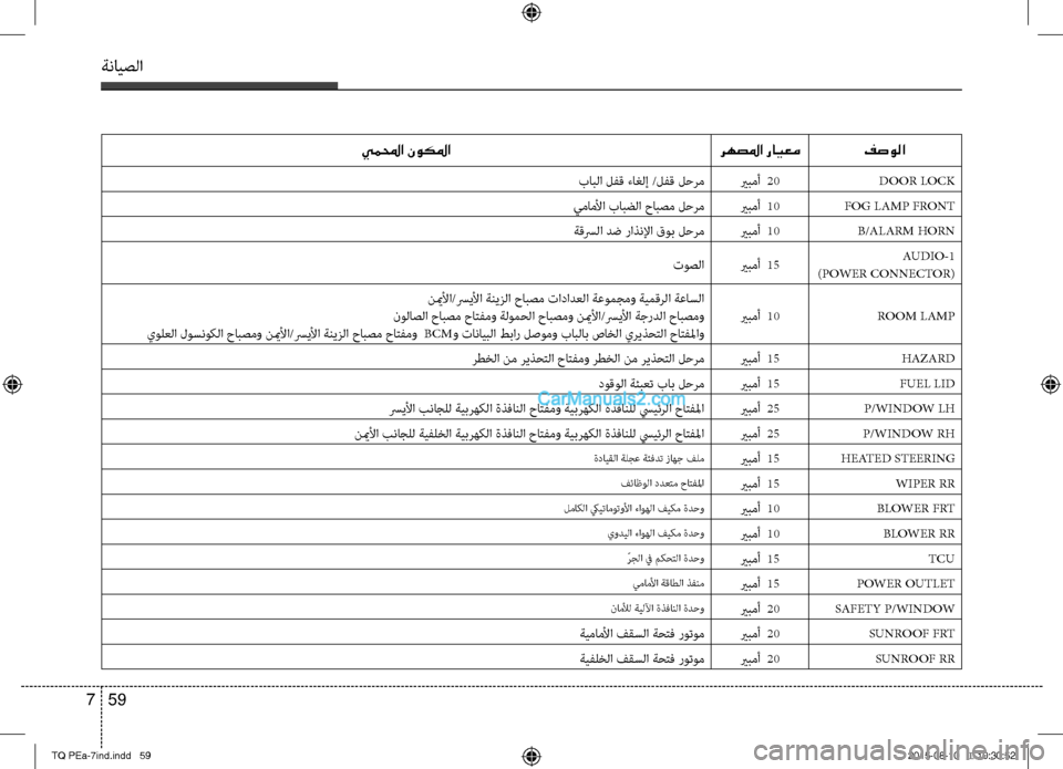 Hyundai H-1 (Grand Starex) 2016 دليل المالك ةنايصلا
59 7
فصولارهصلما رايعميملمحا نوكلما
DOOR LOCKيربمأ 20بابلا لفق ءاغلإ /لفق صريلحرم
FOG LAMP FRONTيربمأ 10يماملأا ب Hyundai H-1 (Grand Starex) 2016 دليل المالك ةنايصلا
59 7
فصولارهصلما رايعميملمحا نوكلما
DOOR LOCKيربمأ 20بابلا لفق ءاغلإ /لفق صريلحرم
FOG LAMP FRONTيربمأ 10يماملأا ب