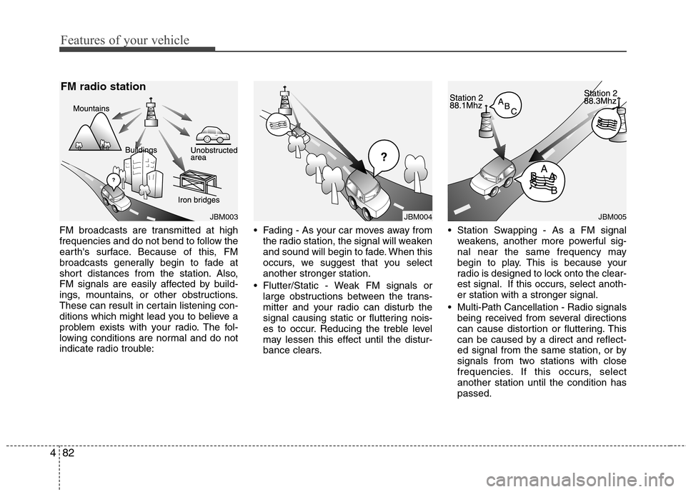 Hyundai H-1 (Grand Starex) 2011 Owners Manual - RHD (UK, Australia) Features of your vehicle
82
4
FM broadcasts are transmitted at high
frequencies and do not bend to follow the
earths surface. Because of this, FM
broadcasts generally begin to fade at
short distance Hyundai H-1 (Grand Starex) 2011 Owners Manual - RHD (UK, Australia) Features of your vehicle
82
4
FM broadcasts are transmitted at high
frequencies and do not bend to follow the
earths surface. Because of this, FM
broadcasts generally begin to fade at
short distance