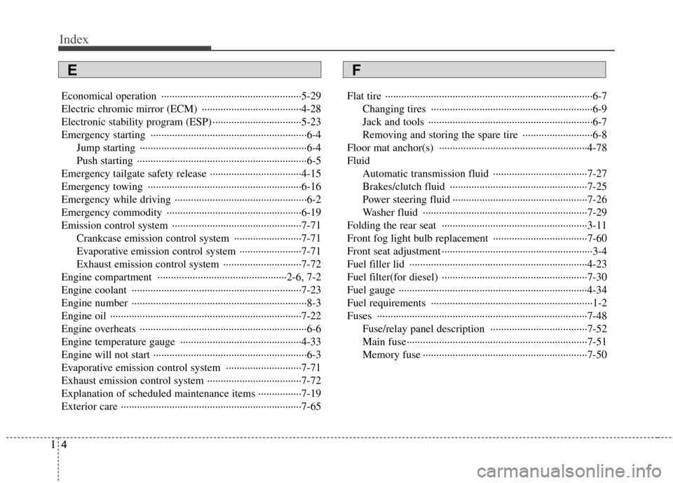 Hyundai H-1 (Grand Starex) 2011  Owners Manual - RHD (UK, Australia) Index
4
I
Economical operation  ····················································5-29 
Electric chromic mirror (ECM)  ·············�