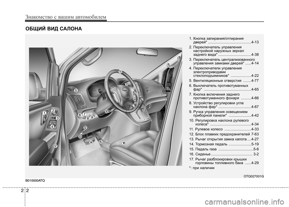 Hyundai H-1 (Grand Starex) 2010 Инструкция по эксплуатации (in Russian) Знакомство с вашим автомобилем
2
2
ОБЩИЙ ВИД САЛОНА
B010000ATQ
1. Кнопка запирания/отпирания
дверей* .......................... Hyundai H-1 (Grand Starex) 2010 Инструкция по эксплуатации (in Russian) Знакомство с вашим автомобилем
2
2
ОБЩИЙ ВИД САЛОНА
B010000ATQ
1. Кнопка запирания/отпирания
дверей* ..........................