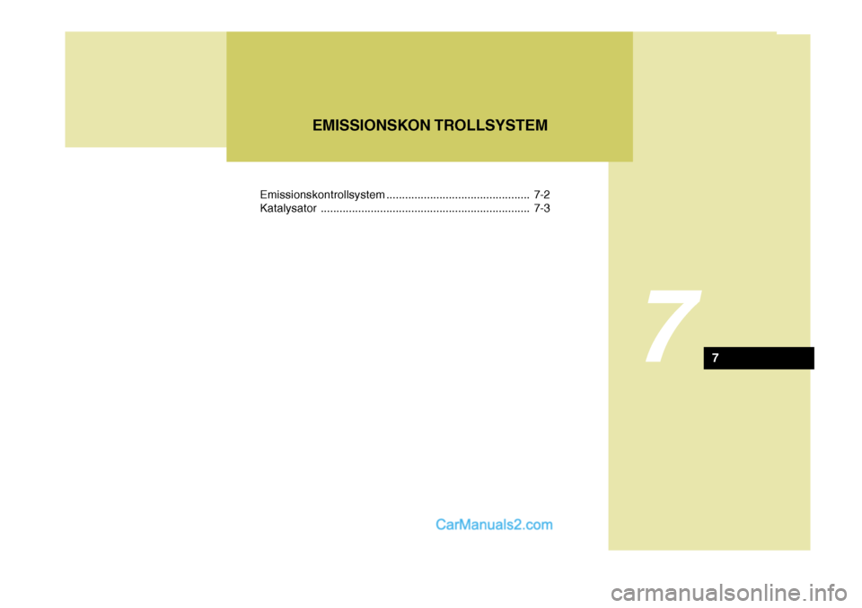 Hyundai H-1 (Grand Starex) 2006  Betriebsanleitung (in German) 7
Emissionskontrollsystem.............................................. 7-2
Katalysator ................................................................... 7-3
EMISSIONSKON TROLLSYSTEM
7  
