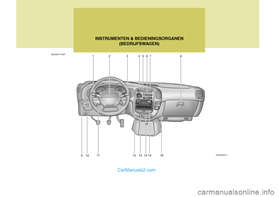 Hyundai H-1 (Grand Starex) 2006  Handleiding (in Dutch) C020A02P-3
B250B01P-GXT
INSTRUMENTEN & BEDIENINGSORGANEN
(BEDRIJFSWAGEN)   