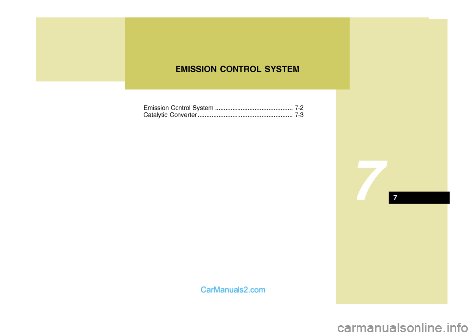 Hyundai H-1 (Grand Starex) 2005  Owners Manual 7
Emission Control System ............................................. 7-2 
Catalytic Converter ....................................................... 7-3EMISSION CONTROL SYSTEM
7  