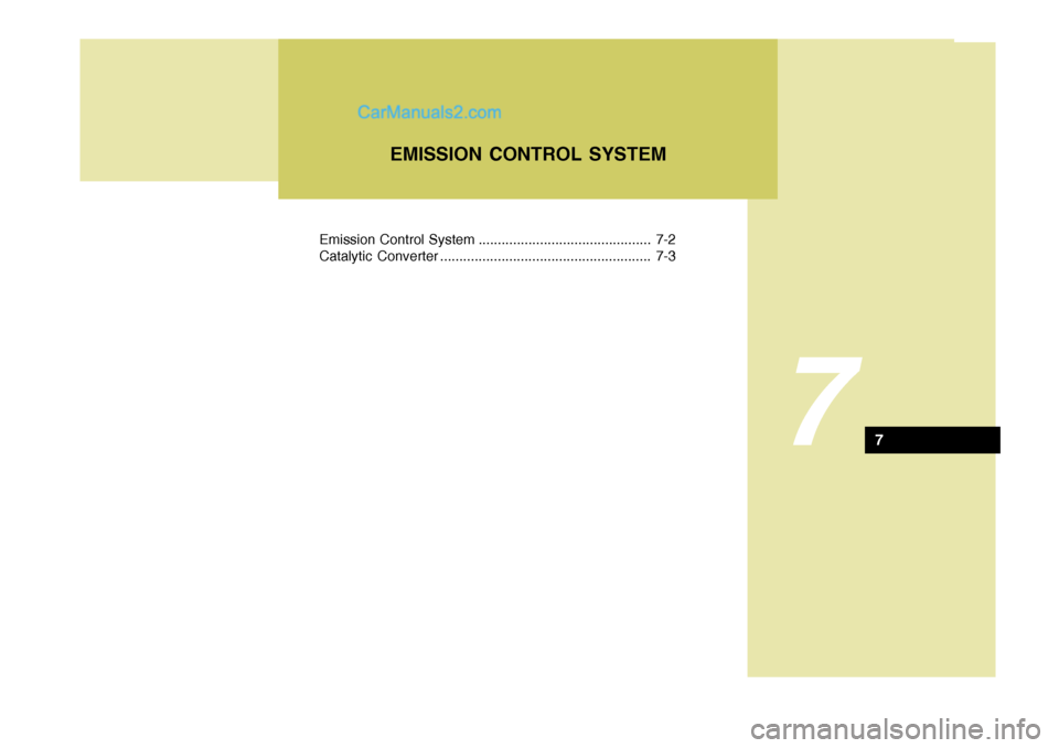 Hyundai H-1 (Grand Starex) 2004  Owners Manual 7
Emission Control System ............................................. 7-2 
Catalytic Converter ....................................................... 7-3EMISSION CONTROL SYSTEM
7  