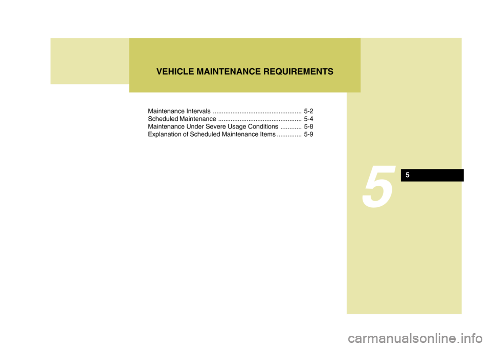 Hyundai H-100 Truck 2011  Owners Manual Maintenance Intervals .................................................. 5-2 
Scheduled Maintenance ............................................... 5-4
Maintenance Under Severe Usage Conditions ......