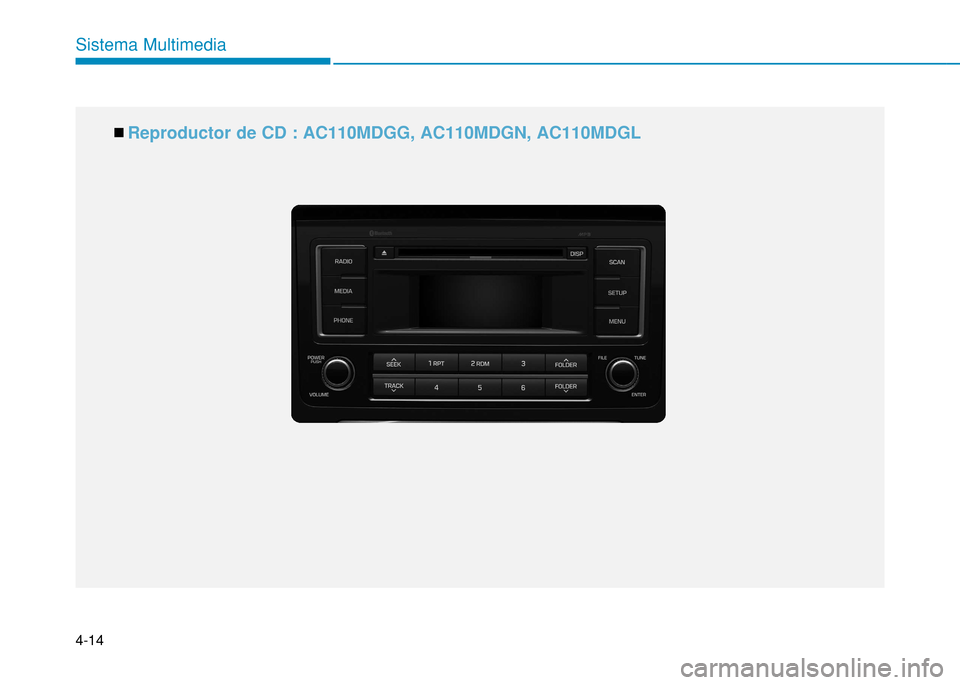 Hyundai H350 2015  Manual del propietario (in Spanish) 4-14
Sistema Multimedia
n Reproductor de CD : AC110MDGG, AC110MDGN, AC110MDGL  