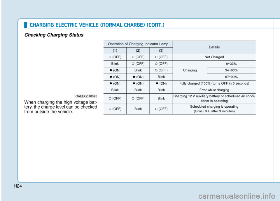 Hyundai Ioniq Electric 2019  Owners Manual - RHD (UK, Australia) H24
C
CH
H A
AR
RG
G I
IN
N G
G 
 E
E L
LE
E C
CT
T R
R I
IC
C  
 V
V E
EH
H I
IC
C L
LE
E  
 (
( N
N O
O R
RM
M A
AL
L 
 C
C H
H A
AR
RG
G E
E)
) 
 (
( C
C O
O N
NT
T.
.)
)
Checking Charging Status
W